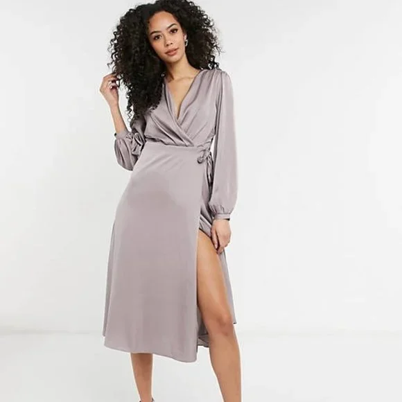 TNFC Tall | Dresses | Tfnc Tall Bridesmaid Satin Long Sleeve Wrap Front  Midi Dress | Poshmark